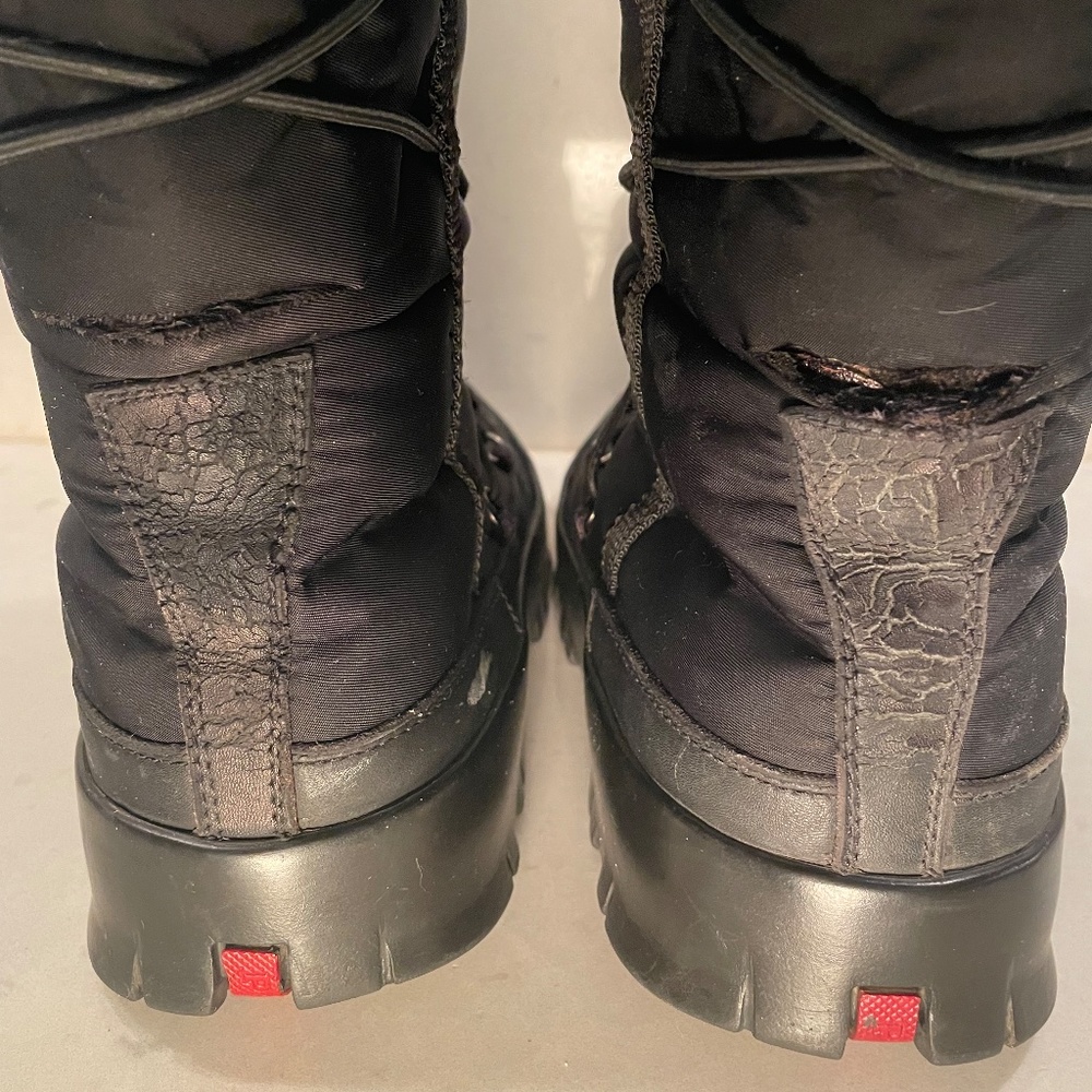 Authentic PRADA Black Leather & Nylon Snow Boots/MOON BOOTS - Picture 4 of 8